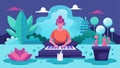 The rhythmic tapping of keyboard keys blends seamlessly with the tranquil sounds of a meditation fountain creating the