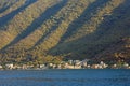 Rhythmic texture of a steep mountain slope, illuminated by the sun. Montenegro, Bay of Kotor