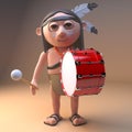 Rhythmical native American Indian beats on his drum, 3d illustration