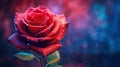 Rhythms of Love: A Water Drop Adorned Valentine\'s Day Rose in Crimson Hues