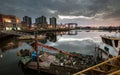 Riachuelo in La Boca and cleaning boat