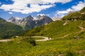 RIALE, ITALY - JULY 22, 2021: Panoramic view of wild alps near Riale little mountain village in Val Formazza, Piedmont Royalty Free Stock Photo