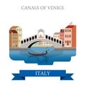 Rialto Bridge Canals Venice Italy flat vector sight landmark Royalty Free Stock Photo