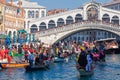 Rialto bridge Carnival masks venice historic city with its canals Royalty Free Stock Photo