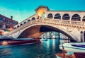 Rialto bridge and Grand Canal in Venice, Italy at night Royalty Free Stock Photo