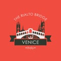 Rialto bridge logo. Venice architectural landmark