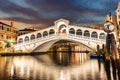 The Rialto Bridge night view, no people, Venice, Italy Royalty Free Stock Photo