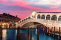 The Rialto bridge panorama at night, Venice, Italy Royalty Free Stock Photo