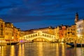Rialto bridge Ponte di Rialto over Grand Canal at night in Venice, Italy Royalty Free Stock Photo