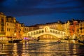 Rialto bridge Ponte di Rialto over Grand Canal at night in Venice, Italy Royalty Free Stock Photo