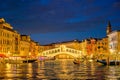 Rialto bridge Ponte di Rialto over Grand Canal at night in Venice, Italy Royalty Free Stock Photo