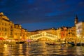 Rialto bridge Ponte di Rialto over Grand Canal at night in Venice, Italy Royalty Free Stock Photo