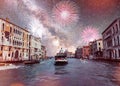 Rialto Bridge Ponte Di in Venice, Italy at night. Brigh Royalty Free Stock Photo