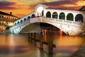 Rialto Bridge, Venice at dramatic sunset Royalty Free Stock Photo