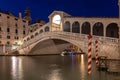 Rialto bridge in Venice at night Royalty Free Stock Photo