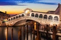 The Rialto bridge in Venice, night view Royalty Free Stock Photo