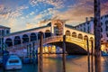 The Rialto bridge in Venice, panorama at sunrise, Italy Royalty Free Stock Photo