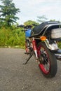 Riau, Indonesia, April 3 2022, my friend\'s classic blue Honda GL100 motorcycle