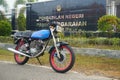 Riau, Indonesia, April 3 2022, my friend\'s classic blue Honda GL100 motorcycle