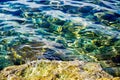 Rib on clear sea water, rocky seabed with rocks