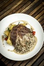 Rib eye steak with creamy peppercorn sauce Royalty Free Stock Photo