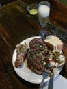 Rib eye steak with lobster tail dinner. Royalty Free Stock Photo