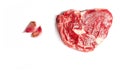 Rib eye steak and tow cloves of garlic top down view, Premium cut of beef, Meat industry.