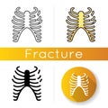 Rib fracture icon. Chest injury. Broken bones. Wounded rib cage. Accident. Healthcare. Medical condition. Hurt body part Royalty Free Stock Photo