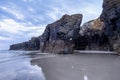 Ribadeo, Spain - Jun 22, 2023: Natural rock arches Cathedrals be