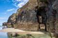 Ribadeo, Spain - Jun 22, 2023: Natural rock arches Cathedrals be