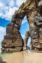 Ribadeo, Spain - Jun 22, 2023: Natural rock arches Cathedrals be