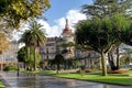 RIBADEO, SPAIN - October 4, 2020:Plaza de Espana square in the Ribadeo city center, Lugo, Galicia, Spain