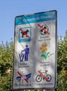 RIBADEO, SPAIN - October 4, 2020:Warning signs at the Plaza de Espana square in the Ribadeo city center, Lugo, Galicia, Spain.