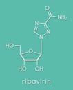 Ribavirin antiviral drug molecule. Used in treatment of hepatitis C virus infections and of viral hemorrhagic fevers. Skeletal. Royalty Free Stock Photo