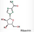 Ribavirin, tribavirin, C8H12N4O5 molecule. It is antiviral medication for treatment RSV infection, hepatitis C, some viral