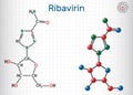 Ribavirin, tribavirin, C8H12N4O5 molecule. It is antiviral medication for treatment RSV infection, hepatitis C, some viral