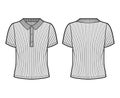 Ribbed cotton-jersey polo shirt technical fashion illustration with short sleeves, buttons along the front, oversized.