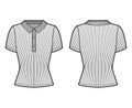 Ribbed cotton-jersey polo shirt technical fashion illustration with short sleeves, buttons along the front, slim fit.