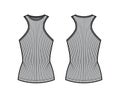 Ribbed cotton-jersey tank technical fashion illustration with racer-back straps, slim fit, crew neckline outwear top