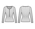 Ribbed cotton-jersey top technical fashion illustration with long sleeves, slim fit, scoop henley neckline. Flat shirt