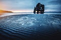 Ribbed dark sand after the tide. Location place Hvitserkur, Iceland, Europe