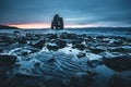 Ribbed dark sand after the tide. Location place Hvitserkur, Iceland, Europe