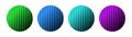Ribbed effect color gradient circles set. Vector striped abstract design elements for collages, banners, presentations Royalty Free Stock Photo