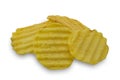 Ribbed yellow potato chips isolated on white background Royalty Free Stock Photo