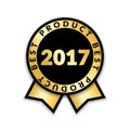 Ribbon award best product of year 2017. Gold ribbon award icon isolated white background. Best product golden label for Royalty Free Stock Photo