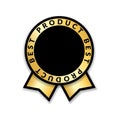 Ribbon award best product of year. Gold ribbon award icon isolated white background. Best product golden label for prize Royalty Free Stock Photo