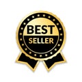 Ribbon award best seller. Gold ribbon award icon isolated white background. Bestseller golden tag sale label, badge Royalty Free Stock Photo