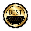 Ribbon award best seller. Gold ribbon award icon isolated white background. Bestseller golden tag sale label, badge, medal Royalty Free Stock Photo