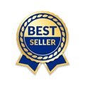 Ribbon award best seller. Gold ribbon award icon isolated white background. Bestseller golden tag sale label, badge Royalty Free Stock Photo