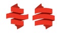 Ribbon banner. Two red ribbons. Geometric festive wavy blank tapes, empty satin decorative labels and streamers, blank